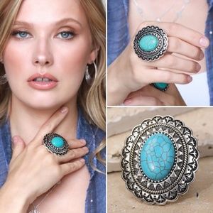Boho Mandala Flower Turquoise Ring